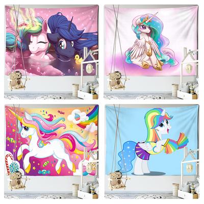 Kolorowa kreskówka jednorożec gobelin ścienny wiszący Kawaii Hippie Tapiz dziewczyny dormitorium estetyka pokój wystrój domu