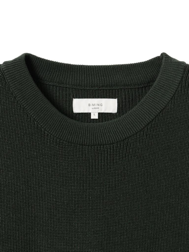 B:MING LIFE STORE by BEAMS Men's 12-Gauge Long Sleeve Crew Neck Knit, Single Rib, Wide Fit, Green, Size S_92150361286