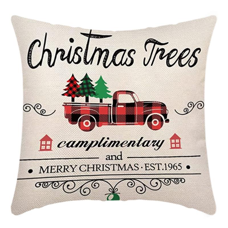 Weihnachtsmann Leinenkissen Wohnzimmer Cartoon Elch Geschenk Dekoration Sofa Rücken Print Kissenbezug