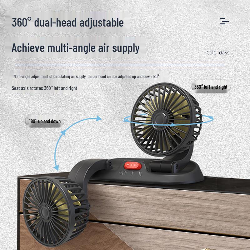 12V/24V Double Head USB Car Fan for Trucks & Minivans - Powerful Cooling