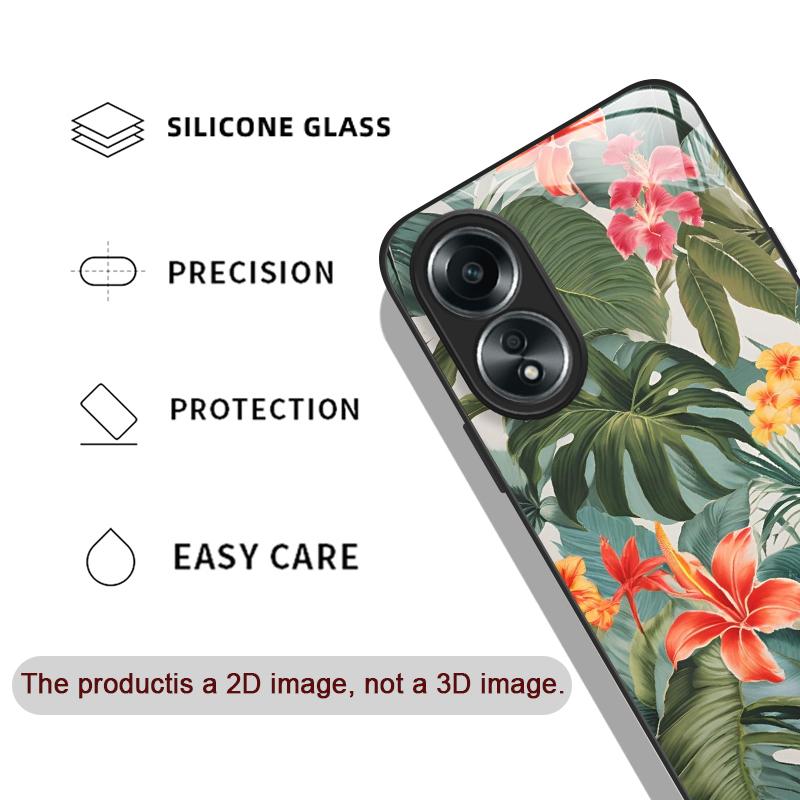 OPPO Realme 13 Pro Plus 12 11 10 9i C55 X7 GT Neo 2 3T için Moda Palmiye Yaprağı Çiçek Desenli Temperli Cam Telefon Kılıfı Sert Kapak