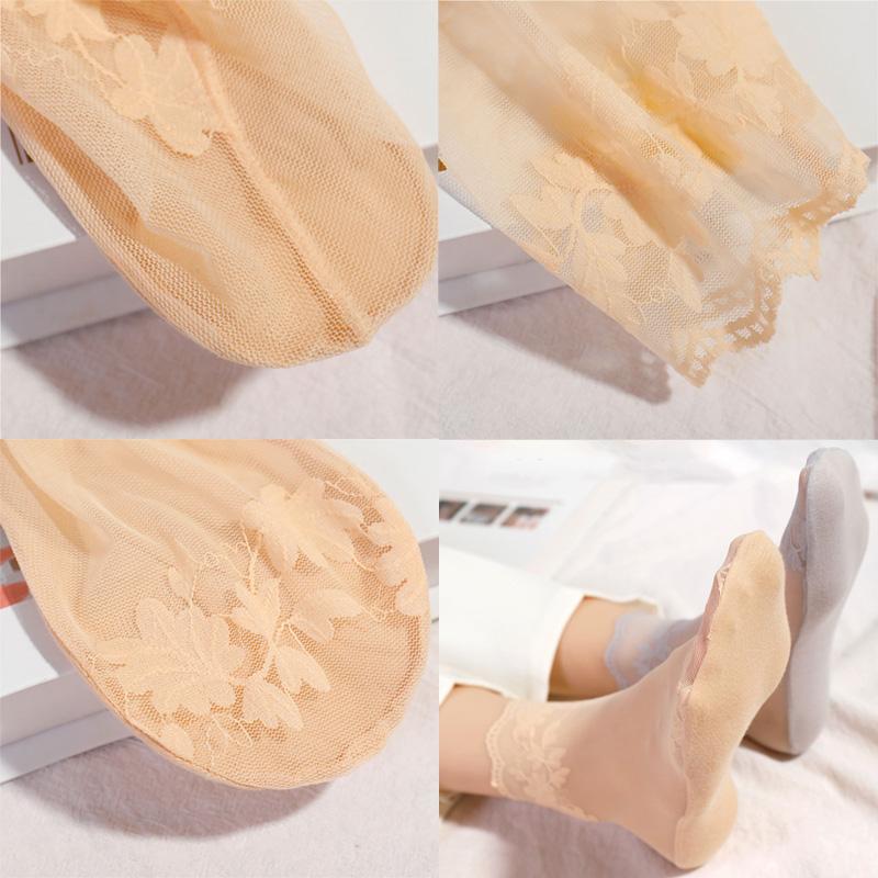 New Summer Short Socks Women Mesh Lace Transparent Lolita Style Invisible Thin Non-slip Short Ankle Black Low Cut Boat Socks