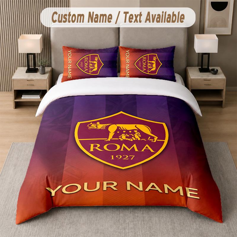 Set Biancheria da Letto Design AS Roma Testo Personalizzato 1 Copripiumino & 2 Federe