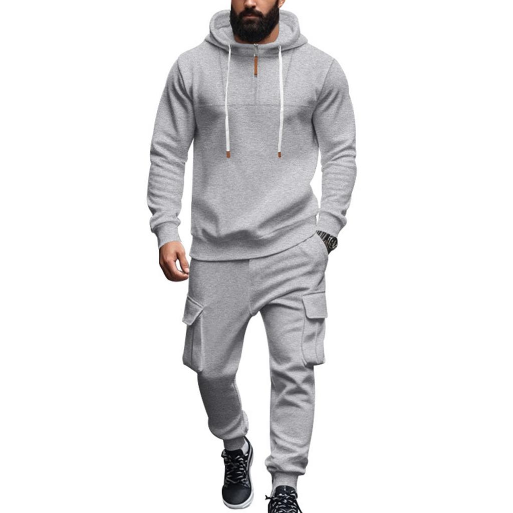Men  Leisure  Hooded Hood  Hoodie  Trousers  Adding Fleece  Loose  Hoodie  Set