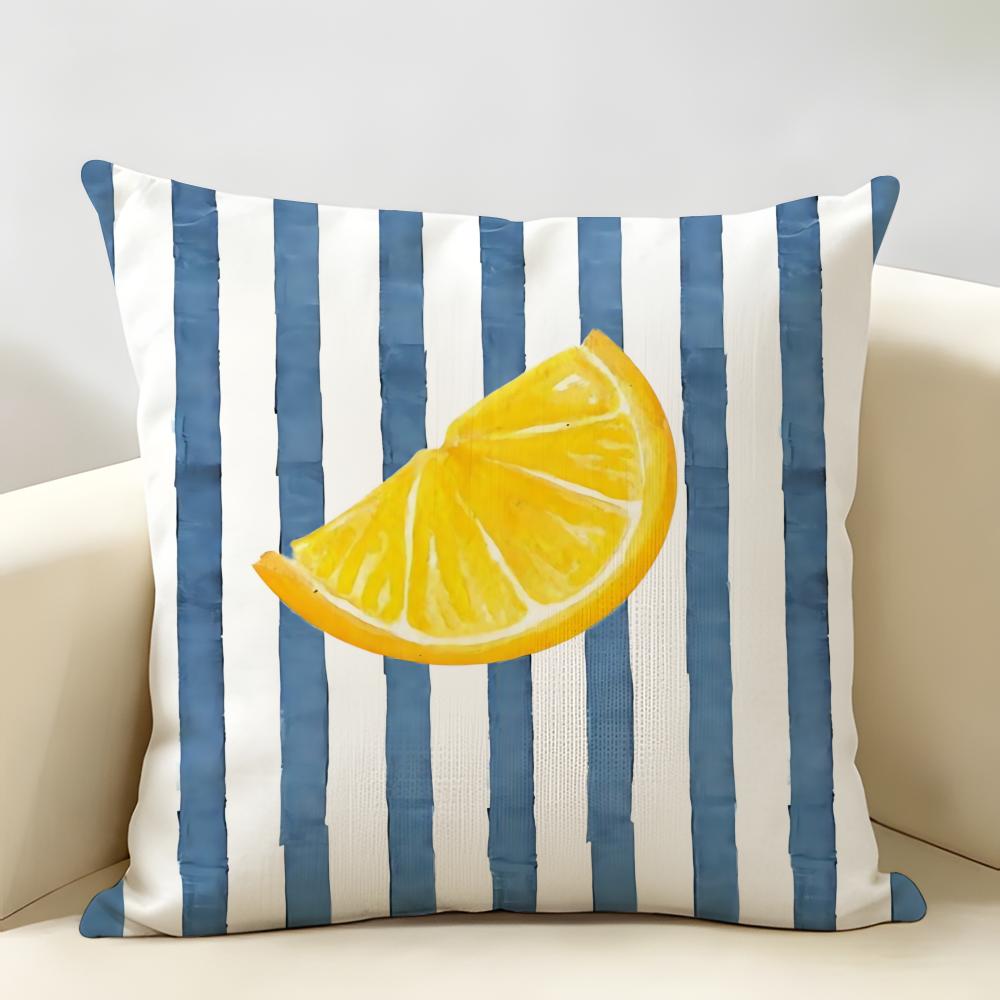 Simplicity Striped Lemons INS Cushion Cover Natural Linen Organic Fabric DoubleSided Printing Room Sofa Decor Pillow Case