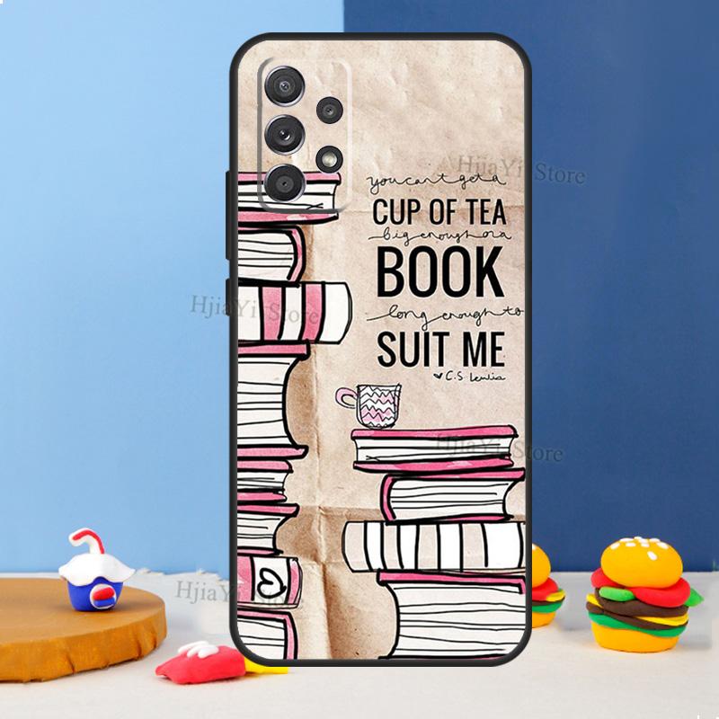 Reading Books Tea Printing Case For Samsung A54 A34 A14 A13 A23 A33 A53 A73 A51 A71 A72 A12 A22 A32 A42 A52 Back Cover