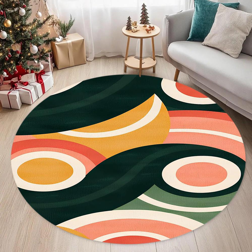 Colorful Geometric Printing Circular Ground Artistic Doormat Kitchen Bedroom Living Room Carpet Entrance Porch Decoration Rug