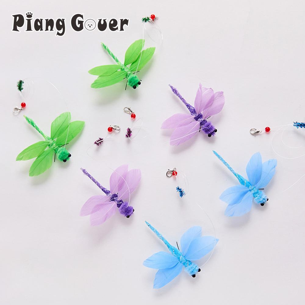 10pcs Random Mix Feather Dragonfly Replacement Head Cat Teaser Stick Change Heads Toys Pet Supplies
