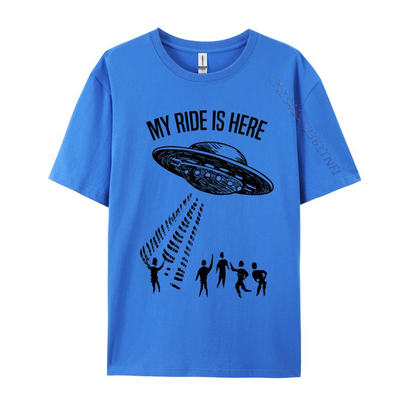 My Ride Alien Flying Saucer UFO Abduction Design Cotton Fabric Luxury Designer T-Shirts For Men Hip Hop T-Shirt Print