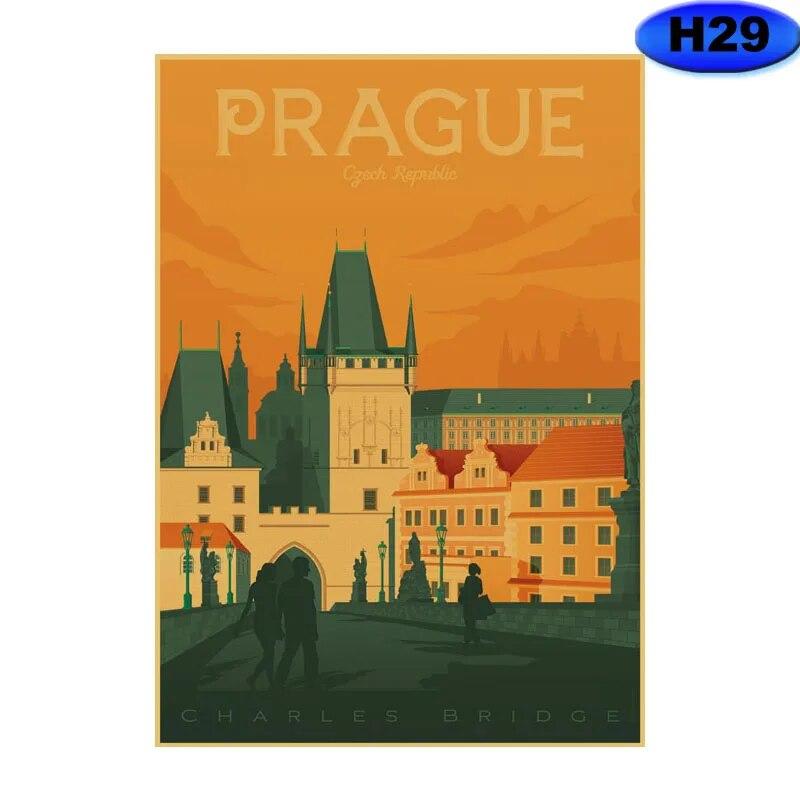 Pairs Roman London Landscape Posters Vintage Europe City Tour Travel Poster Wall Art Decor Home Room Bar Cafe Decoration