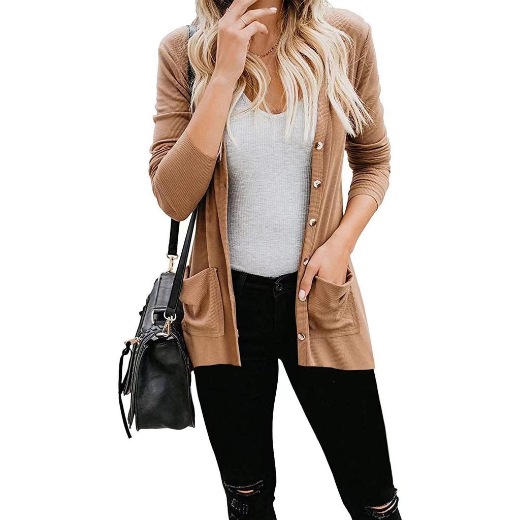 Sonbahar Kış Kadın Mont Kaburga Düğmeli Gevşek Örme Uzun Kollu Hırka Üst Kadınlar İçin Örme Ceket