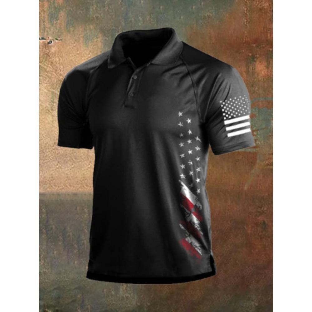 New European and American 3D digital men s American fashion polo shirt trend for summer S чёрный