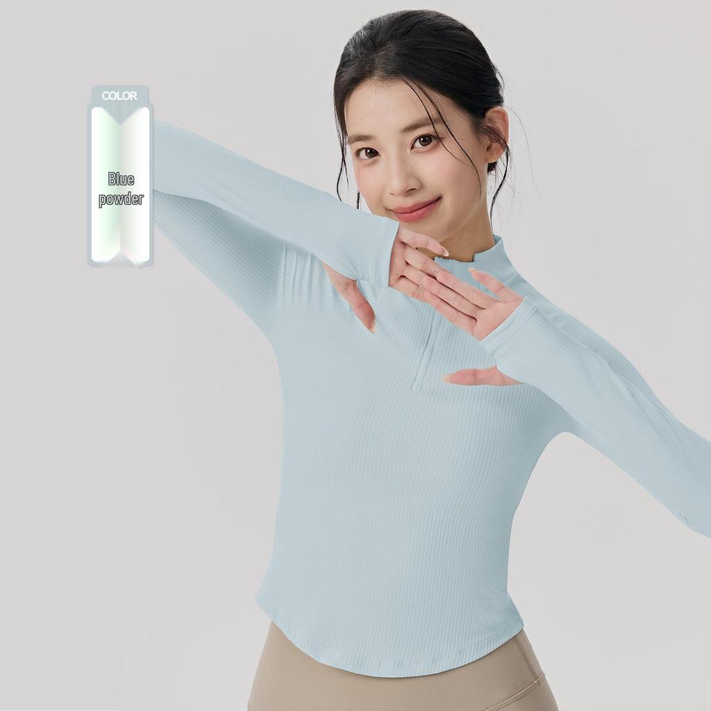 Ladies' Slim-Fit Long Sleeve Yoga Top: Stand Collar, Half Zip, Perfect for Autumn/Winter Pilates & Fitness.