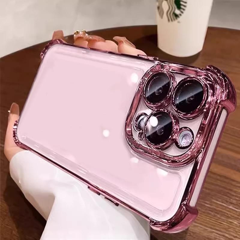 Transparent Bumper Acrylic Phone Case for For Iphone 16 17 Pro 12 13 14 11 15 Pro Max Plus Hard Back Shockproof Silver Button Cover