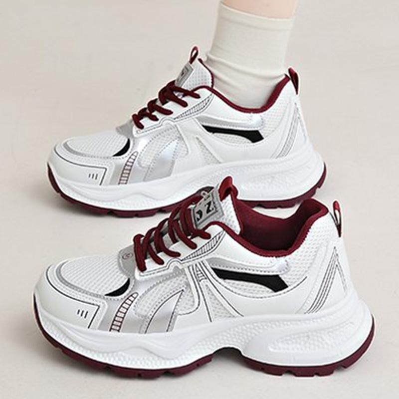 Mode Atmungsaktive Mesh Laufschuhe Damen Frühling Herbst Mode Mix Farbe Plateau Sportschuhe Frau Schnürschuhe Rutschfeste Schuhe Weiblich