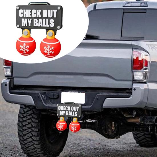 Funny Check Out My Balls Christmas Hitch Cover Novelty 3D Truck Trailer Hitch Cover Shaking Christmas Ball Decoration Gag Gifts for 2 X 2-inch Square