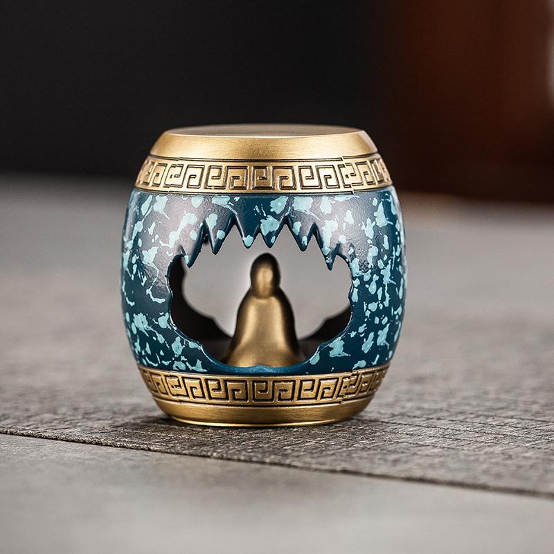 Handmade Zen Brass Tea Ceremony Lid Rest - Color Painted Ink Wash Tableware Ornament