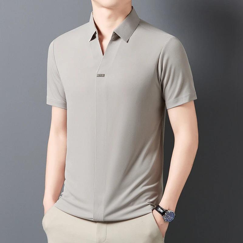 Men's Casual and Fashionable Solid Color Short Sleeved Polo Shirt Comfortable Versatile Summer T Shirt