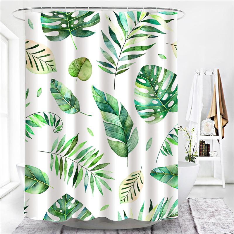 Shower Curtains Green Tropical Plants Bathroom Polyester Waterproof Shower Curtain Leaves Printing Curtains For Bathroom Shower
