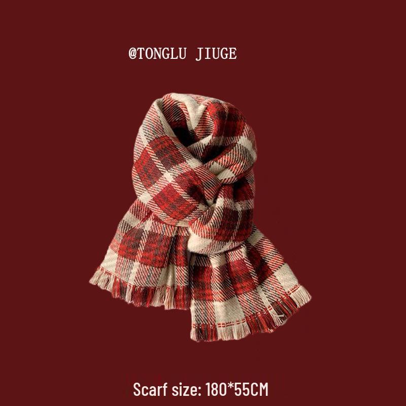 Red Plaid Scarf - Warm & Versatile Winter Gift for Women and Couples