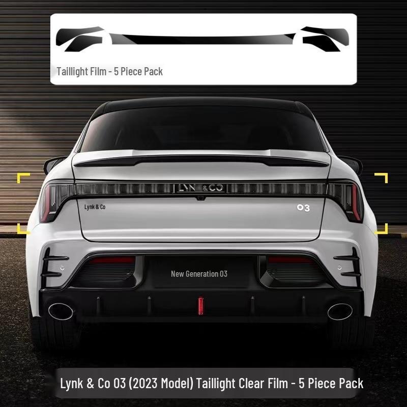 Compatible Smoked TPU Headlight & Taillight Film for 23 Lynk & Co 03+: Light-Controlled, Color-Changing Protective Film.
