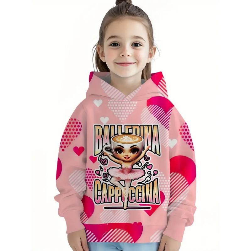 Cappuccina Ballerina Funnu Italian Brainrot Meme Girl Clothes Hoodies Autumn Winter Long Sleeve Sweatshirts Casual Children Tops