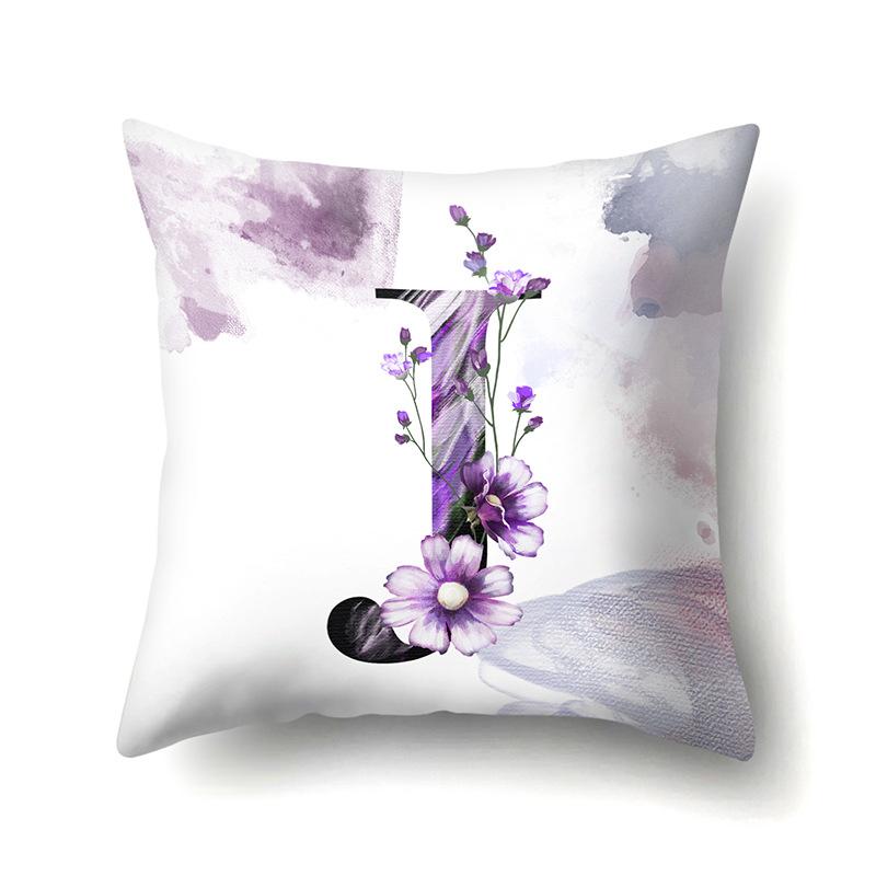 Polyester Pillowcase Home Watercolor Flower Print Pillowcase 26 English Letters Bedside Cushion Cover