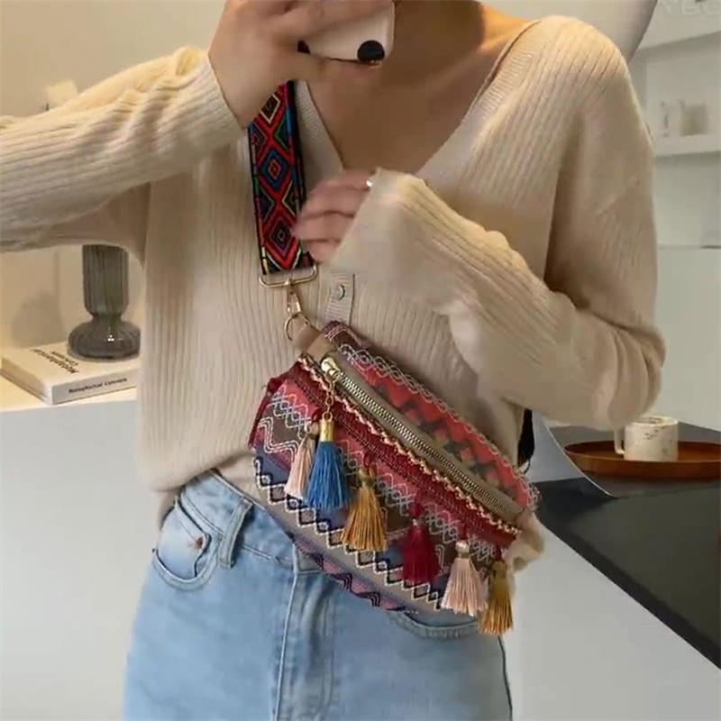 Pletené crossbody kabelky dámské střapcové ledvinky retro kožené tašky přes rameno