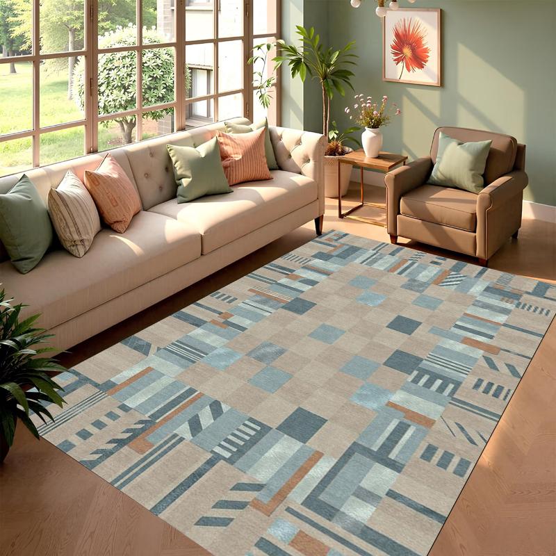 Modern Geometric Patchwork Area Rug Multi Color Plaid Mosaic Pattern Decorative Floor Mat for Living Room Bedroom Home Decor