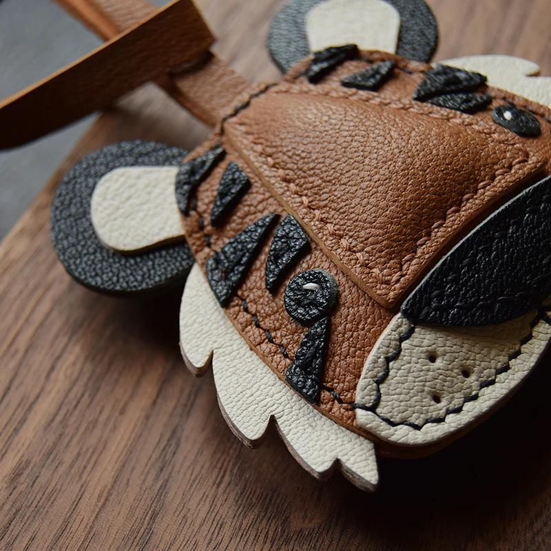 Designer Handmade Genuine Leather Car Key Holder Keychain, Unique Creative Gift for Men Women Tiger Daji Original Key Organizer