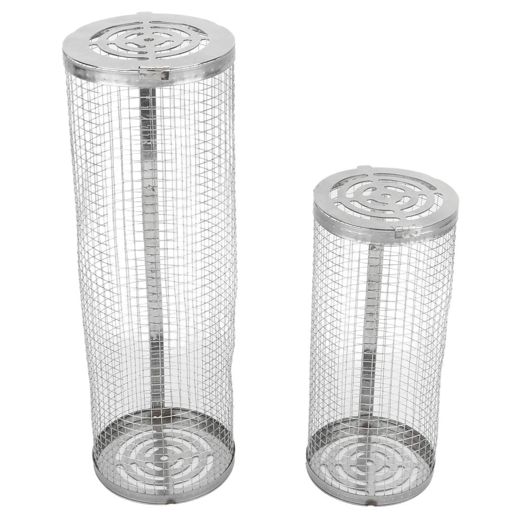 2PCS BBQ Net Tube Stainless Steel Barbecue Grill Basket Rolling Barbecue Cage for Vegetable Seafood