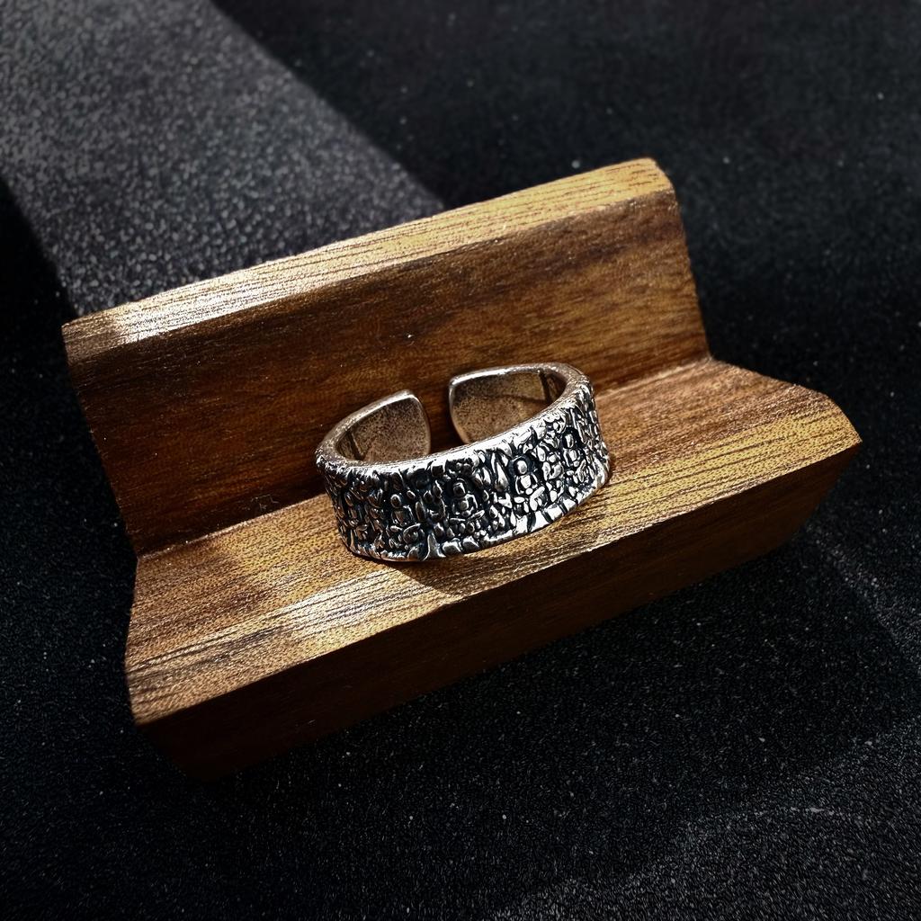 Retro Buddhist Cave Adjustable Open Ring For Men Silver-plated Copper Gothic Punk Edgy Peaceful Accessories Blessed Gift