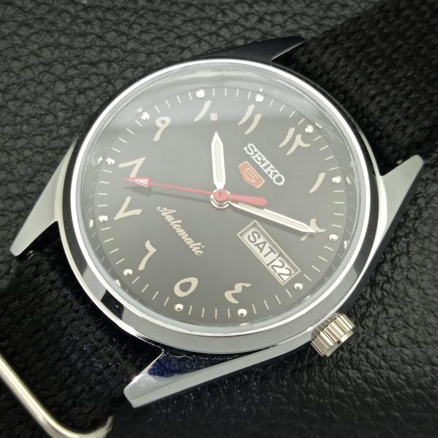 Generalüberholte Seiko 5 Automatik 6309A Japanische Herrenuhr mit arabischem Zifferblatt und schwarzem Zifferblatt a427338-2 QRL-a427338