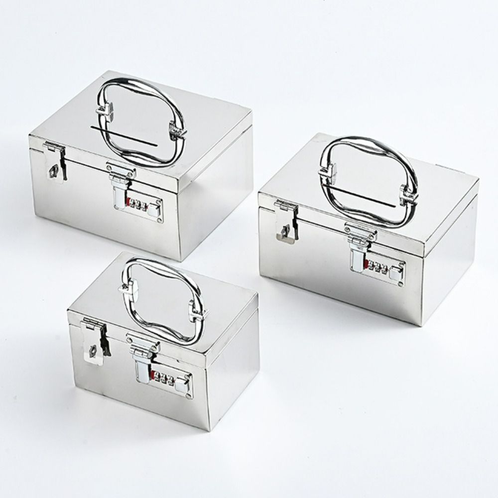 Boîte à clés à code bancaire en acier inoxydable Sécurité financière Serrure à combinaison/Cadenas Boîte à espèces Registre portable Boîte à billets