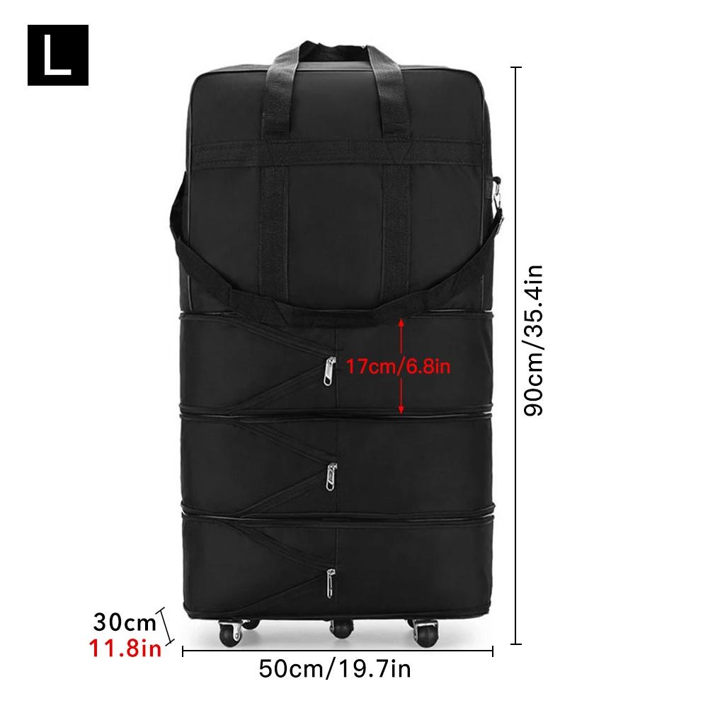Travelling Pack Wheels For Women Men Expandable Foldable Trolley Luggage Versatile Black Suitcase For Weekend Trip Overnight Bag