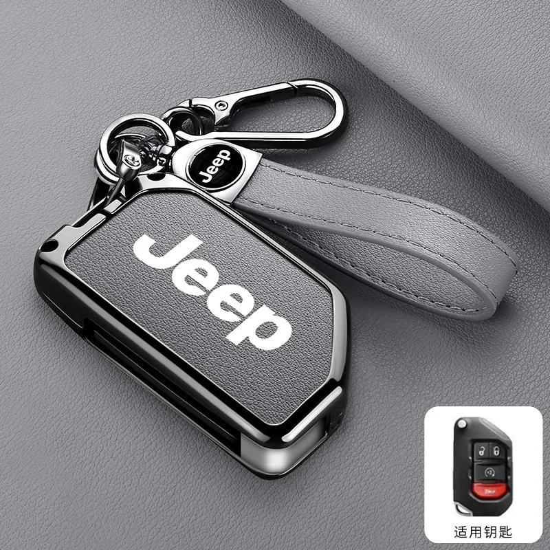 For Jeep 2 3 4 Buttons Metal Leather Car Flip Key Case Cover For Jeep Gladiator JT Sahara JLU Wrangler JL Rubicon 2018 2019 A