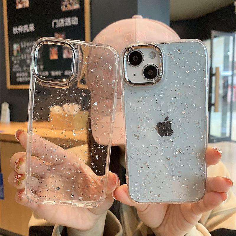 Electroplated Transparent Silver Foil Mobile Phone Case for IPhone17promax Niche Ins Style for Apple 14 Women's Model 15 Soft