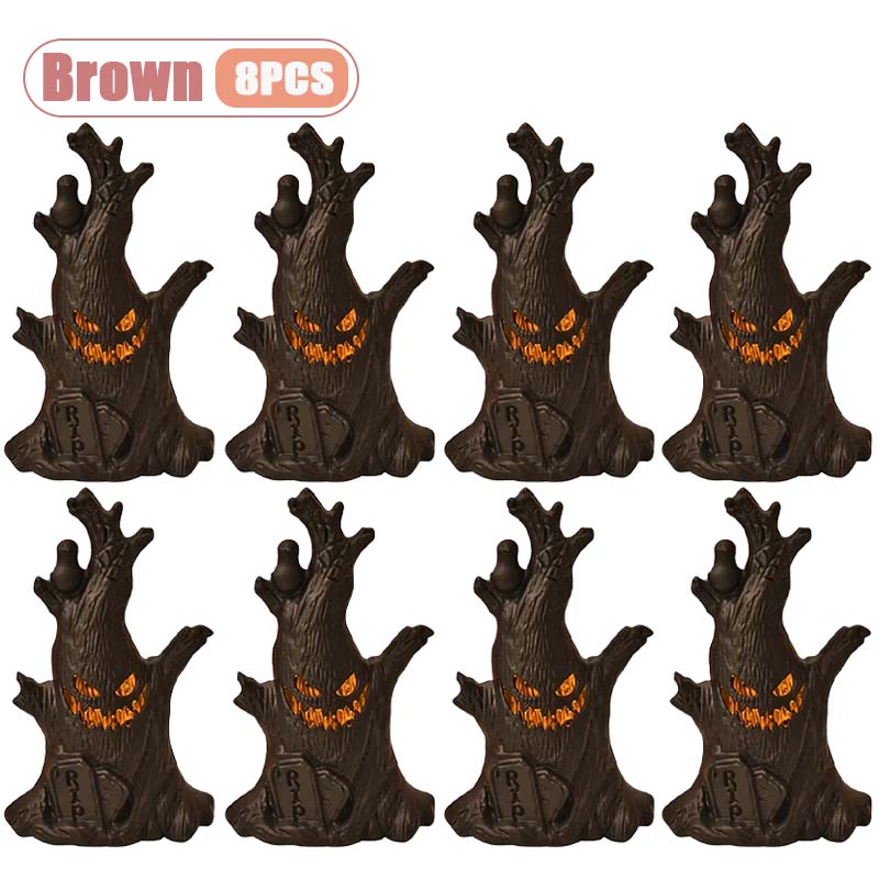 1–10PCS Halloween LED Ghost Face Pumpkin Lights Flameless Candle Tree Stump Decor for Table Home Party Indoor Holiday Setting