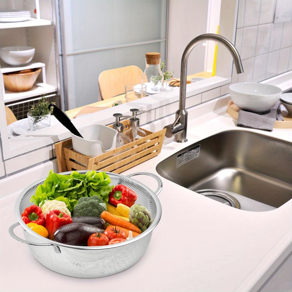 All Purpose Stainless Steel Fine Mesh Strainer Net Baskets with Handles Resting Base Colander Set Kitchen Supplies