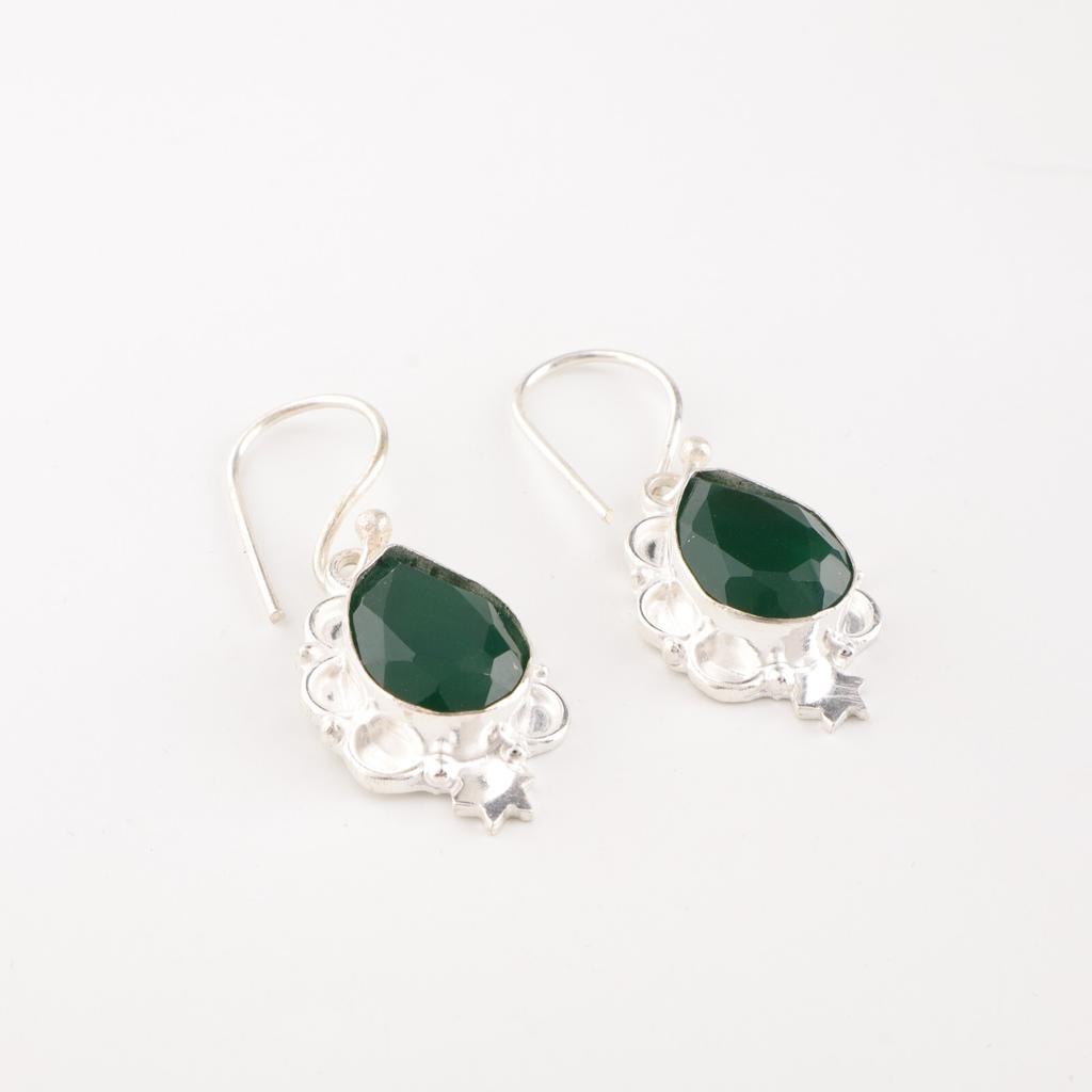 Green Onyx Gemstone Earrings 925 Sterling Silver Handmade Jewelry Gift For Mom EE-163-20