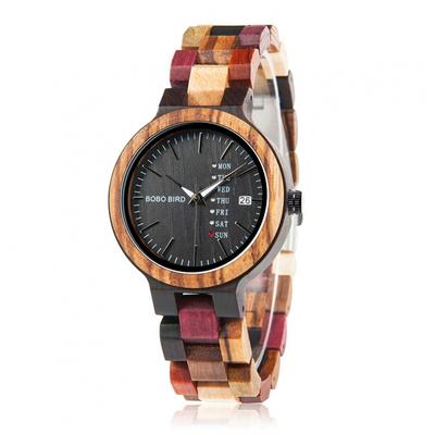 BOBO BIRD Women's Wooden Watch Colorful Wood Watch Day Date Display Multifunctional Handmade Quartz Watch Sports Chronograph Unique