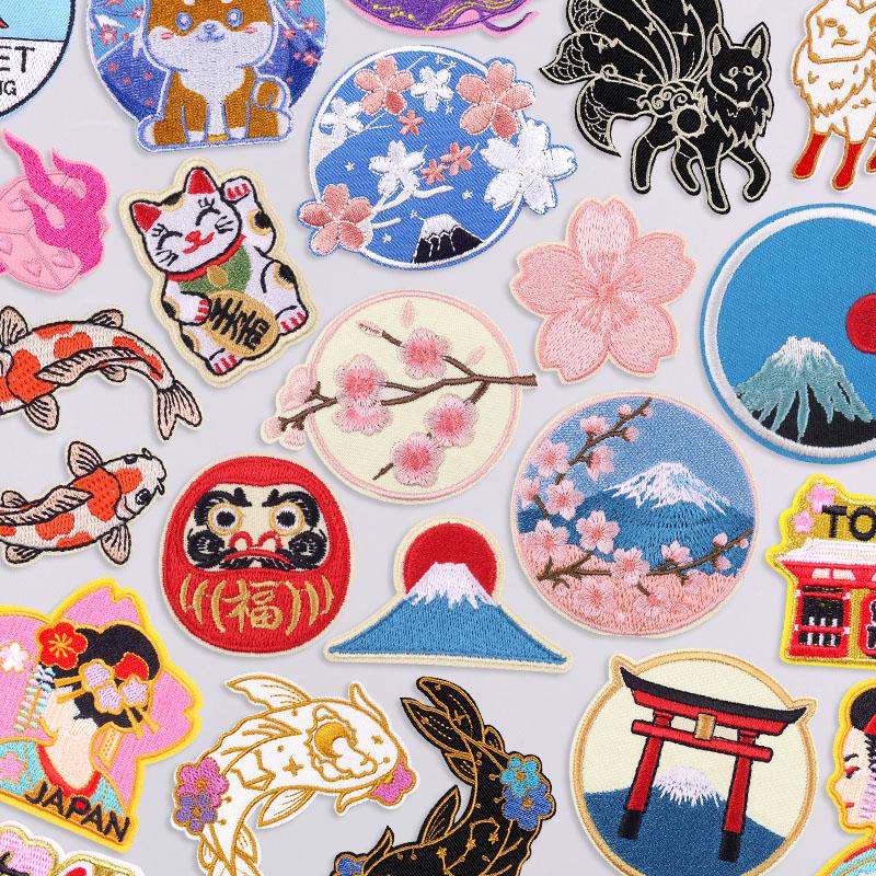 Japanese Cartoon Style Embroidery Patch Iron On Patches For Clothing Stickers Cherry Blossoms Fusible/Sewing Decorate Applique