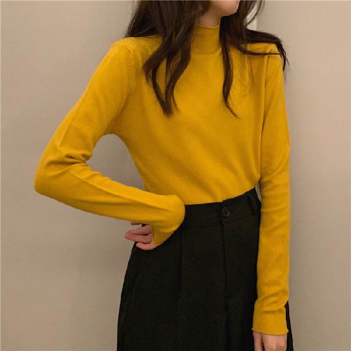 Popular solid color shirt semi-turtleneck women's autumn and winter knitted sweater 2025 new sweater with inner clothes