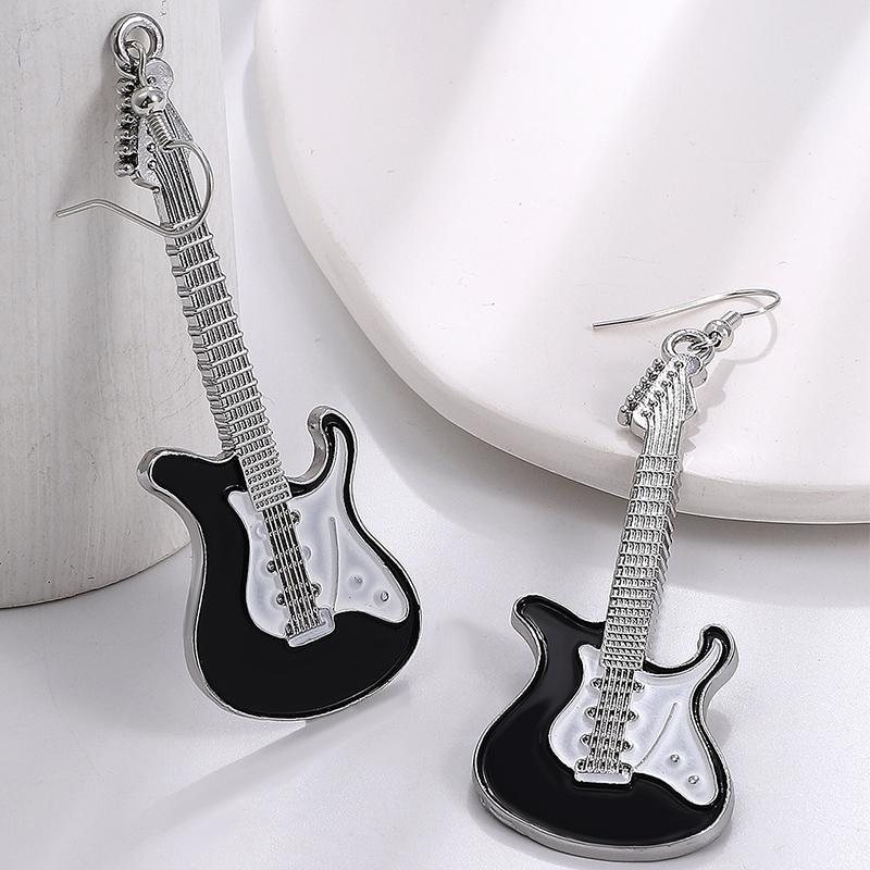 Obega Guitar Drop Earrings For Women Copper Color Black Red White Epoxy Vintage Girls Cute Jewelry Gift Fishhook Style