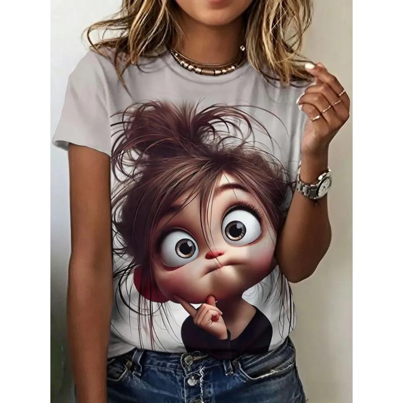 Summer Women's 3D Printed Crew Neck T-Shirt Fashion Versatile Trend Breathable Casual