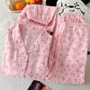 Cute Girl Love Leopard Print Short-Sleeved Pajamas Women'S Summer Cloud Cotton Three-Piece Loungewear