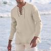 Men's Casual And Fashionable Cotton And Linen Solid Color Round-neck Long-sleeved