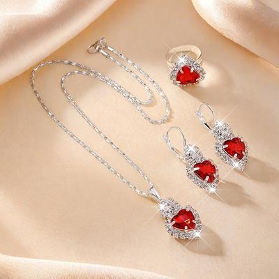 Set di Zirconi da Donna 4pz, Braccialetti Moda Casual da Donna a Forma di Cuore, Collana, Orecchini, Set di Zirconi, Adatto per l'Uso Quotidiano,
