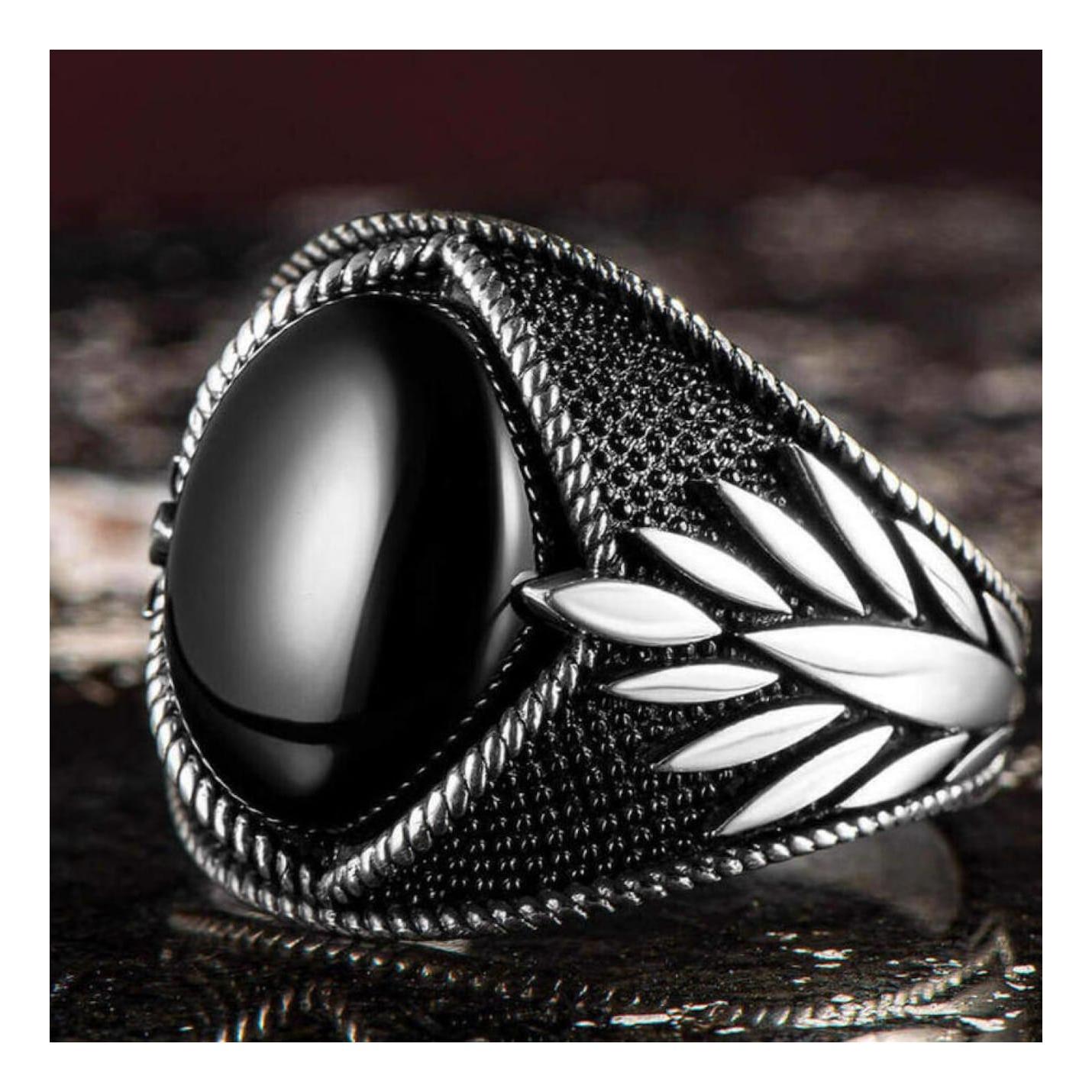 

Мужское кольцо с мотивом листьев из стерлингового серебра 925 пробы с черным ониксом