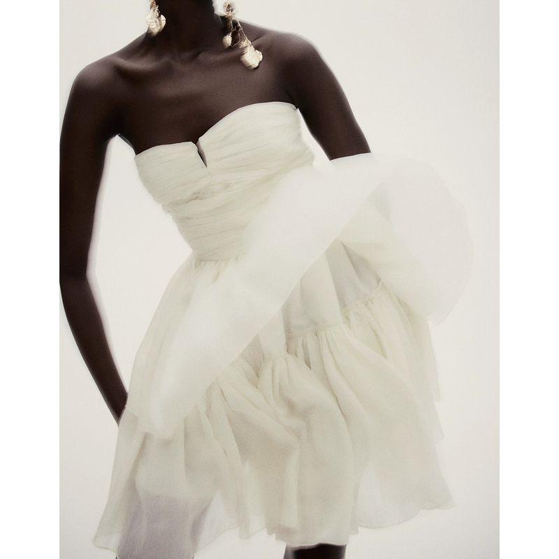 

Foreign Trade H s Sexy V-neck Wrap-around Pleat Waist Hugging Slimming Small Skirt Lyocell Hepburn Style Small Man Dress Beige White S